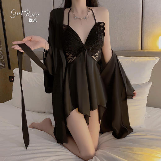 【甜美纯欲！性感吊带蝴蝶睡裙】舒适到像裸穿，自带胸垫，免穿文胸内衣！冰丝睡衣加胸垫聚拢睡衣家居服套装情趣 商品图2