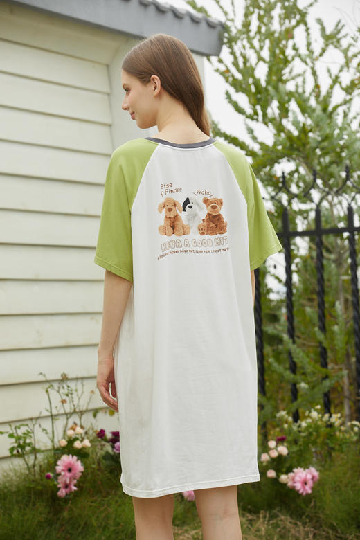 【单件6折/2件5折】【秀黛】女撞色休闲印花短袖裙女士夏季睡裙家居服L2551076T【门店同款】 商品图5