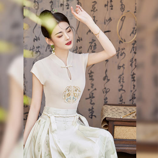 立领盘扣新中式，水墨画马面裙套装HR-YBER113 商品图4