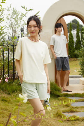 【单件6折/2件5折】【秀黛】女圆领休闲短袖套装女士夏季短袖睡衣家居服L2551049T【门店同款】