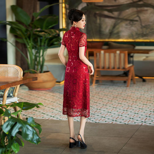 SYG-793礼服新中式旗袍3分袖旗袍女春秋款复古修身2024年新款旗袍 商品图2