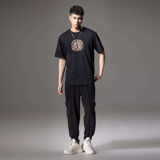 PINLI品立2024新中式夏季新款中国风烫钻圆领落肩短袖T恤男士上衣BG242111065 商品图4