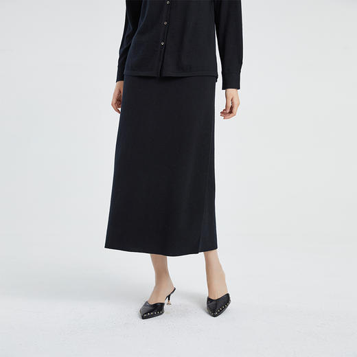 东黎 • 山羊绒女士春秋精仿时尚气质休闲黑色半裙 4207 商品图0