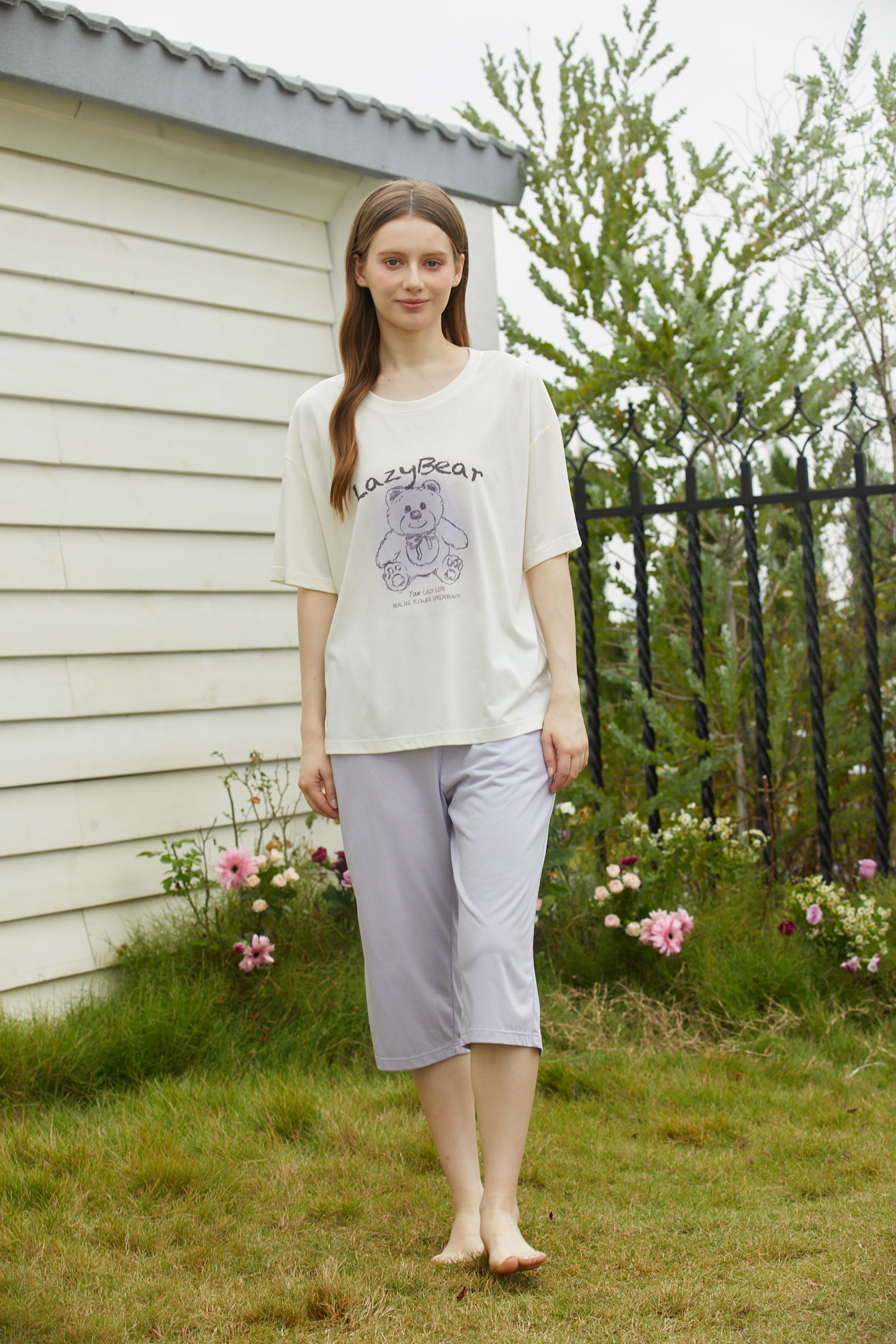 【满2件/99元】【秀黛】女圆领休闲小熊短袖套装女士夏季短袖睡衣家居服L2551043T【门店同款】【如遇缺货自动退款，介意勿拍】