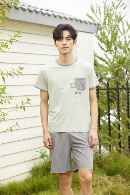 【79元限时秒杀】【秀黛】男圆领针织短袖套装男士夏季家居服睡衣L2550017T【门店同款】【如遇缺货自动退款，介意勿拍】 商品图3