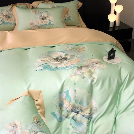 自然醒轻奢LF级进口兰精天丝棉四件套丝绸缎被套蚕丝棉床单丝滑夏季金太阳床品礼盒装KY 商品图4