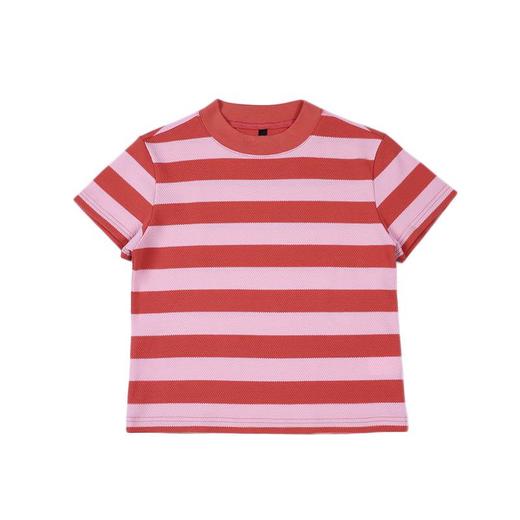 韩系多巴胺肌理感圆领短袖棉T恤女2024春夏新款条纹撞色小众上衣 商品图4