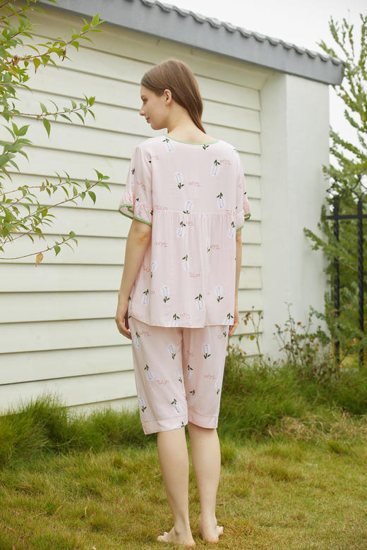 【39元限时秒杀】【秀黛】女圆领绵绸短袖套装女士夏季睡衣家居服L2551038T【门店同款】【如遇缺货自动退款，介意勿拍】 商品图5