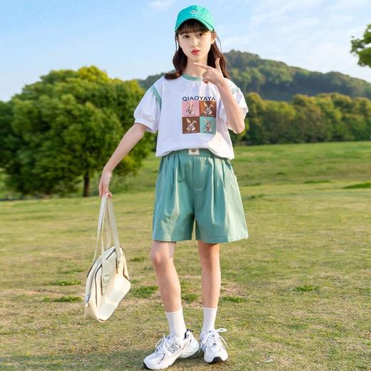 女童夏季套装2024新款童装儿童时尚网红短袖T恤女大童休闲两件套 商品图1