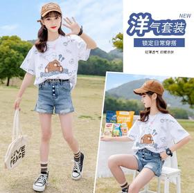 女童短袖夏装T恤2024新款韩版洋气儿童小女孩体恤上衣夏季打底衫