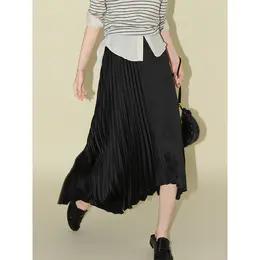 【有赞】COCOBELLA优雅气质不规则大摆百褶裙女秋重工压褶半身裙HS0006B 商品图3