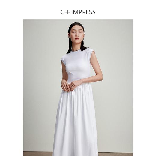 西嘉C+IMPRESS/西嘉高支新疆长绒棉针织拼接防透白色长款连衣裙女春夏LYQ2401093 商品图1