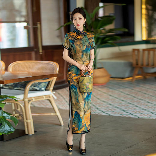 2024年新款旗袍女春秋款复古修身礼服新中式妈妈旗袍三分袖旗袍 商品图2