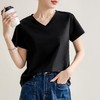 气质纯色正肩V领棉T恤女2024春夏新款宽松显瘦内搭套头短袖上衣 商品缩略图2