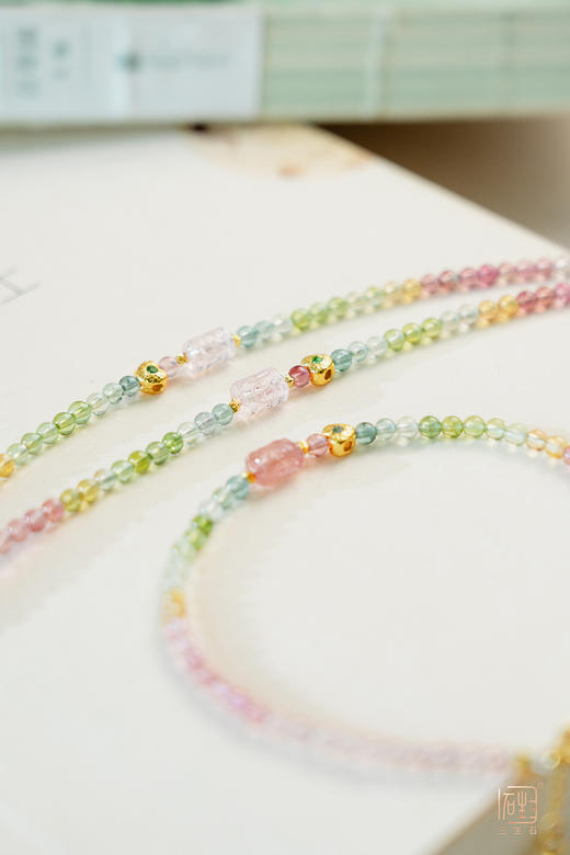 马卡龙色彩色碧玺圆珠路路通手链 商品图3