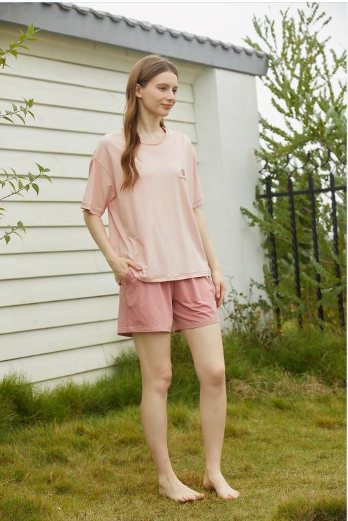 【单件6折/2件5折】【秀黛】女圆领休闲短袖套装女士夏季短袖睡衣家居服L2551049T【门店同款】 商品图3