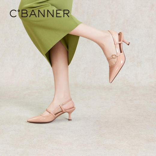 千百度细高跟时装凉鞋女夏季羊皮包头后空法式凉鞋通勤A24205482 商品图0