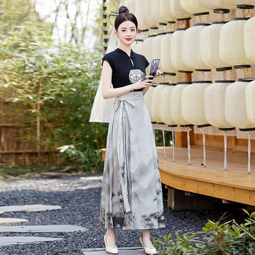 立领盘扣新中式，水墨画马面裙套装HR-YBER113 商品图5