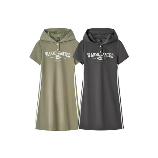 森马连衣裙女字母撞色运动风夏季新款修身连帽中长裙美式复古 商品图4