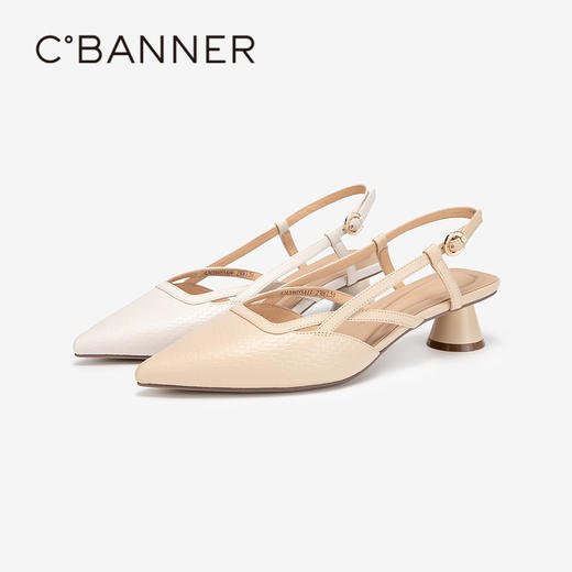 千百度通勤时装凉鞋女夏季粗中跟尖头后空凉鞋A24206055 商品图1