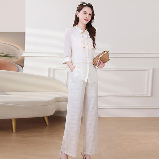 宽松洋气休闲，中式复古七分袖时尚小衫印花阔腿裤两件套QYM-XYKL-MB1016-L 商品图2