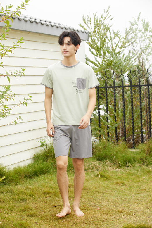 【79元限时秒杀】【秀黛】男圆领针织短袖套装男士夏季家居服睡衣L2550017T【门店同款】【如遇缺货自动退款，介意勿拍】 商品图1