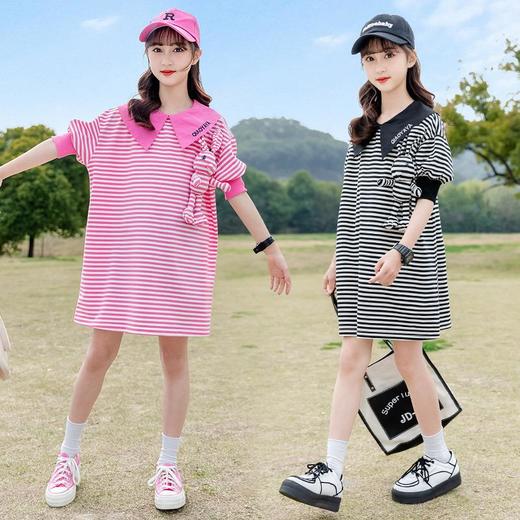 童装女童夏装连衣裙2024新款中大童洋气韩版网红夏款短袖卫衣裙子 商品图2
