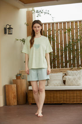 【69元限时秒杀】【秀黛】女圆领爱心印花短袖套装女士夏季短袖睡衣家居服L2551045T【门店同款】【如遇缺货自动退款，介意勿拍】