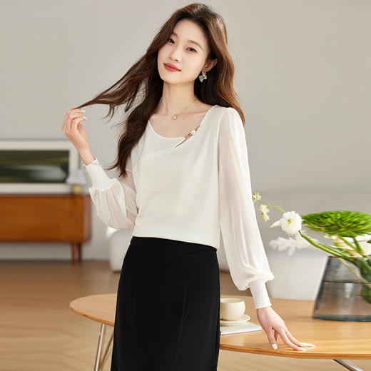 网纱内搭长袖T恤，冰丝针织上衣CC-AB408 商品图1