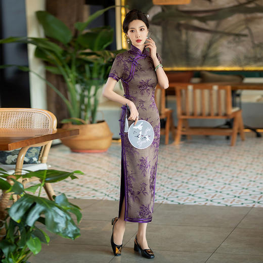 SYG-785新中式日常妈妈三分袖旗袍女春秋款复古2024年新款旗袍修身礼服 商品图3