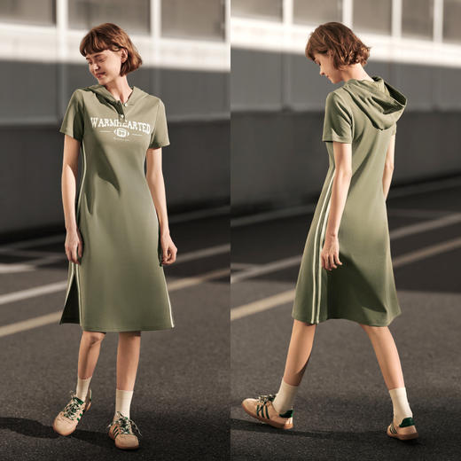 森马连衣裙女字母撞色运动风夏季新款修身连帽中长裙美式复古 商品图3