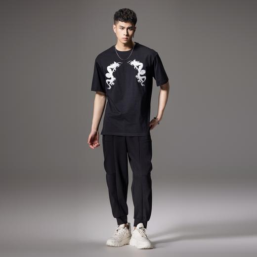 PINLI品立新中式2024夏季新款贴布绣龙形短袖T恤男休闲百搭上衣BG242111045 商品图4