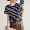 韩系小众圆领肌理感短袖T恤女2024春夏新款正肩修身条纹套头上衣 商品缩略图3