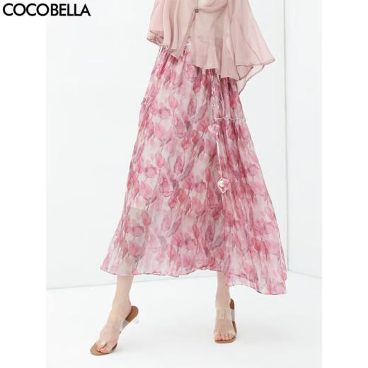 【柔见】COCOBELLA 玫瑰花苞腰绳印花半身裙女夏飘逸大摆雪纺长裙HS125 商品图0