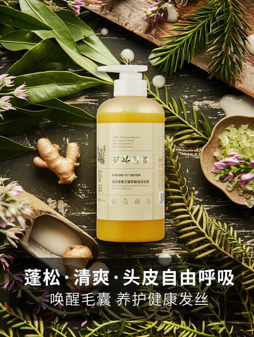 【精油洗发水】蓬松清爽，二合一精油洗发水，无需护发素，细软扁塌发质救星 迷迭香姜艾植萃精油洗发露 采用多种植物萃取 无硅油，无合成香精,去屑去油，柔顺护发 500m 商品图2