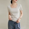 法式方圆领打底高级感高弹棉短袖T恤女2024春夏新款套头修身上衣 商品缩略图2