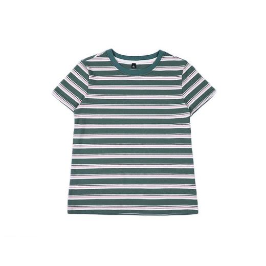 韩系小众圆领肌理感短袖T恤女2024春夏新款正肩修身条纹套头上衣 商品图5