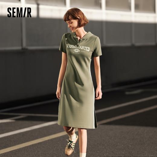 森马连衣裙女字母撞色运动风夏季新款修身连帽中长裙美式复古 商品图0