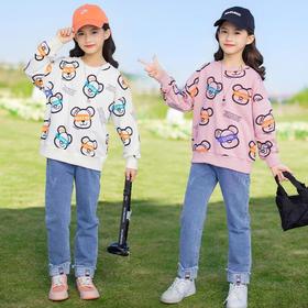 女童春装卫衣2024新款洋气韩版中大儿童网红春秋打底衫上衣套装