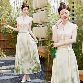 立领盘扣新中式，水墨画马面裙套装HR-YBER113