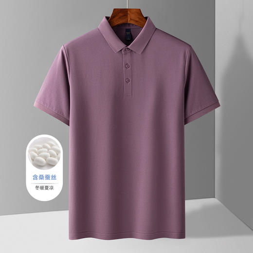 【含桑蚕丝】罗蒙夏季休闲男士t恤短袖polo衫商务polo衫男短袖 商品图3