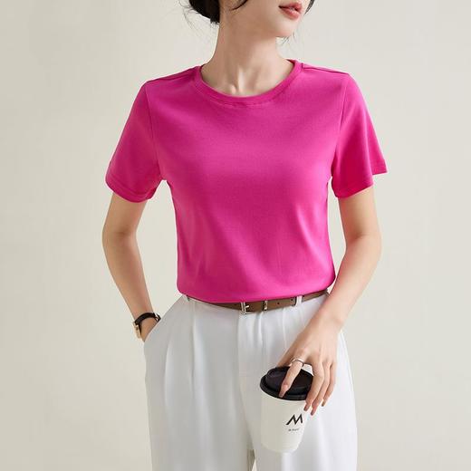 冰感纯色正肩修身圆领棉短袖T恤女2024春夏新款气质内搭套头上衣 商品图2