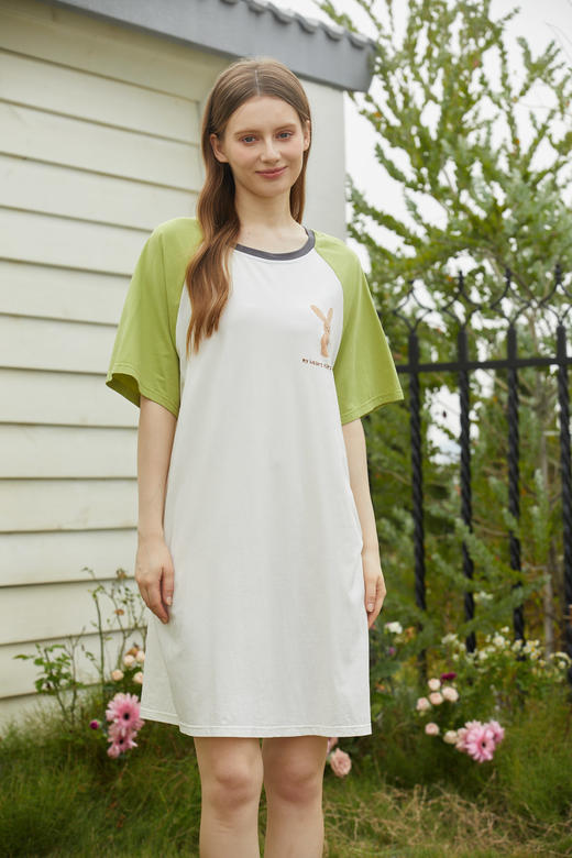 【单件6折/2件5折】【秀黛】女撞色休闲印花短袖裙女士夏季睡裙家居服L2551076T【门店同款】 商品图4