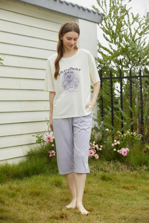 【满2件/99元】【秀黛】女圆领休闲小熊短袖套装女士夏季短袖睡衣家居服L2551043T【门店同款】【如遇缺货自动退款，介意勿拍】 商品图5