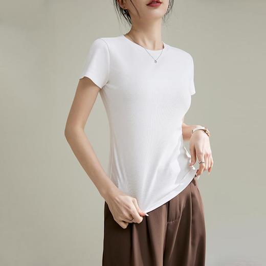 热辣美式修身圆领高弹短袖棉T恤女2024春夏新款纯色套头内搭上衣 商品图2