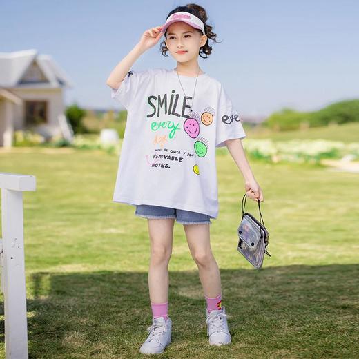 女童T恤夏季薄款宽松长T2024新款韩版中大童短袖夏款儿童套装 商品图3
