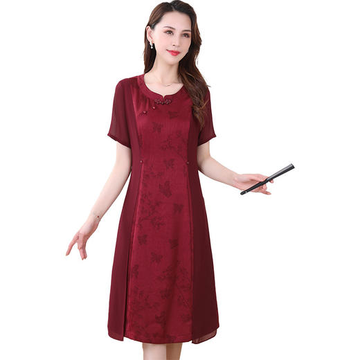 中长款印花拼接新中式，短袖A字连衣裙QYM-XYKL-HH816-L 商品图4