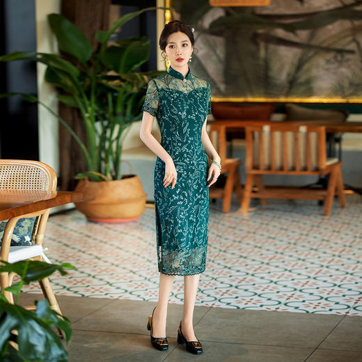 GX三分袖旗袍女春秋款复古2024年新款旗袍修身礼服新中式日常 商品图0