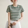 韩系小众圆领肌理感短袖T恤女2024春夏新款正肩修身条纹套头上衣 商品缩略图1