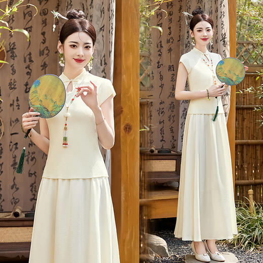 改良新中式，立领盘扣醋酸缎两件套HR-YBER118 商品图1